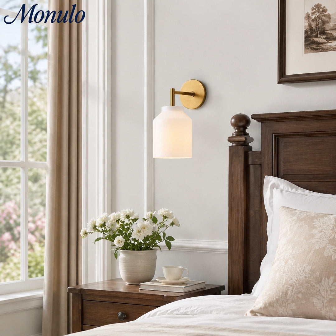 Hanton Minimal Wall Sconce – Vintage Milk Glass Sconce and Metal Accent
