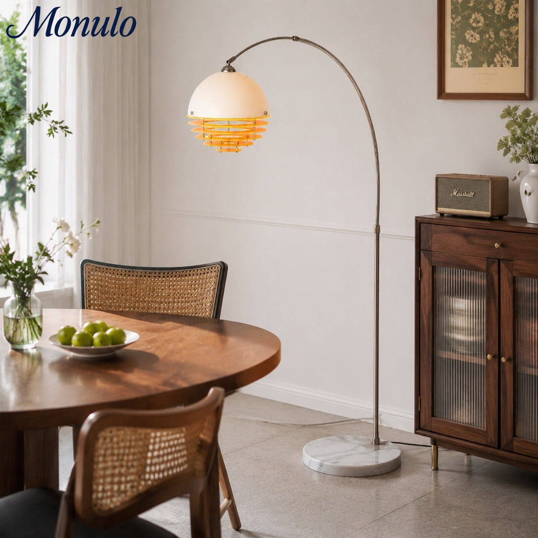 Afterglow Sunset Arc Floor Lamp - Metal Glass Vintage Curved Standing Lamp for Bedroom and Dining Room