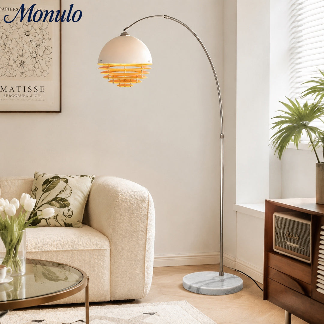 Afterglow Sunset Arc Floor Lamp - Metal Glass Vintage Curved Standing Lamp for Bedroom and Dining Room
