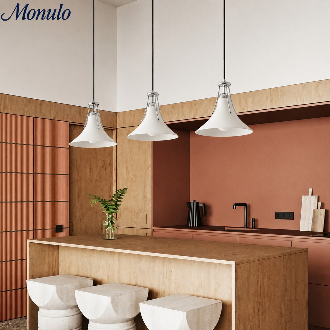 Kallera Pendant Light - White Glass and Chrome Magnolia Style for Bedroom and Hallway