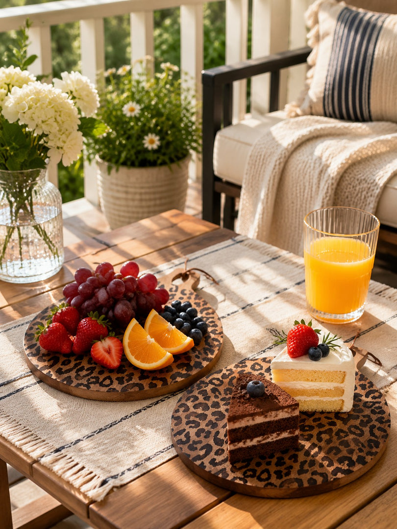 Tabla sólida de madera de sapele con diseño de leopardo - Accesorio funcional para comedor y cocina