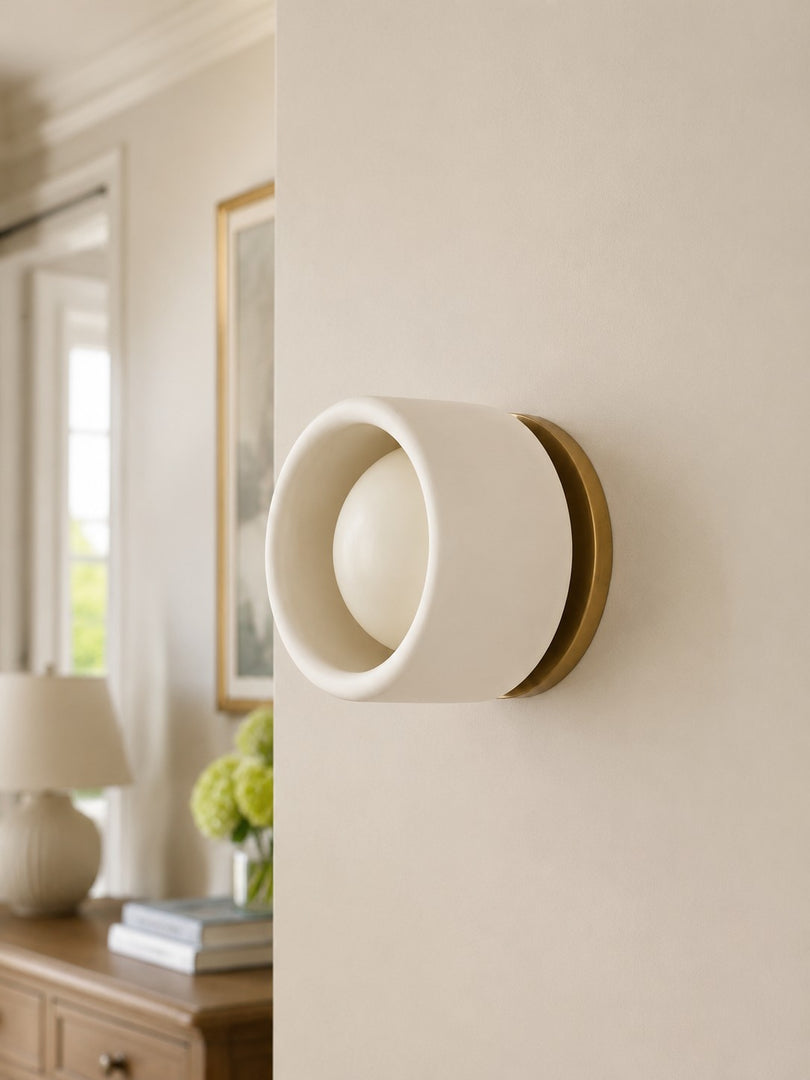 Cerova Porcelain Wall Sconce - Minimal Round Flush Mount Ceramic Light