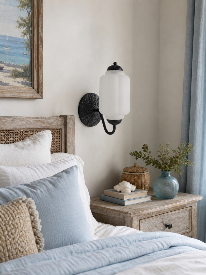 Eloise Vintage Scalloped Milk Glass Wall Sconce - Modern Accent Lighting for Bathroom and Bedroom