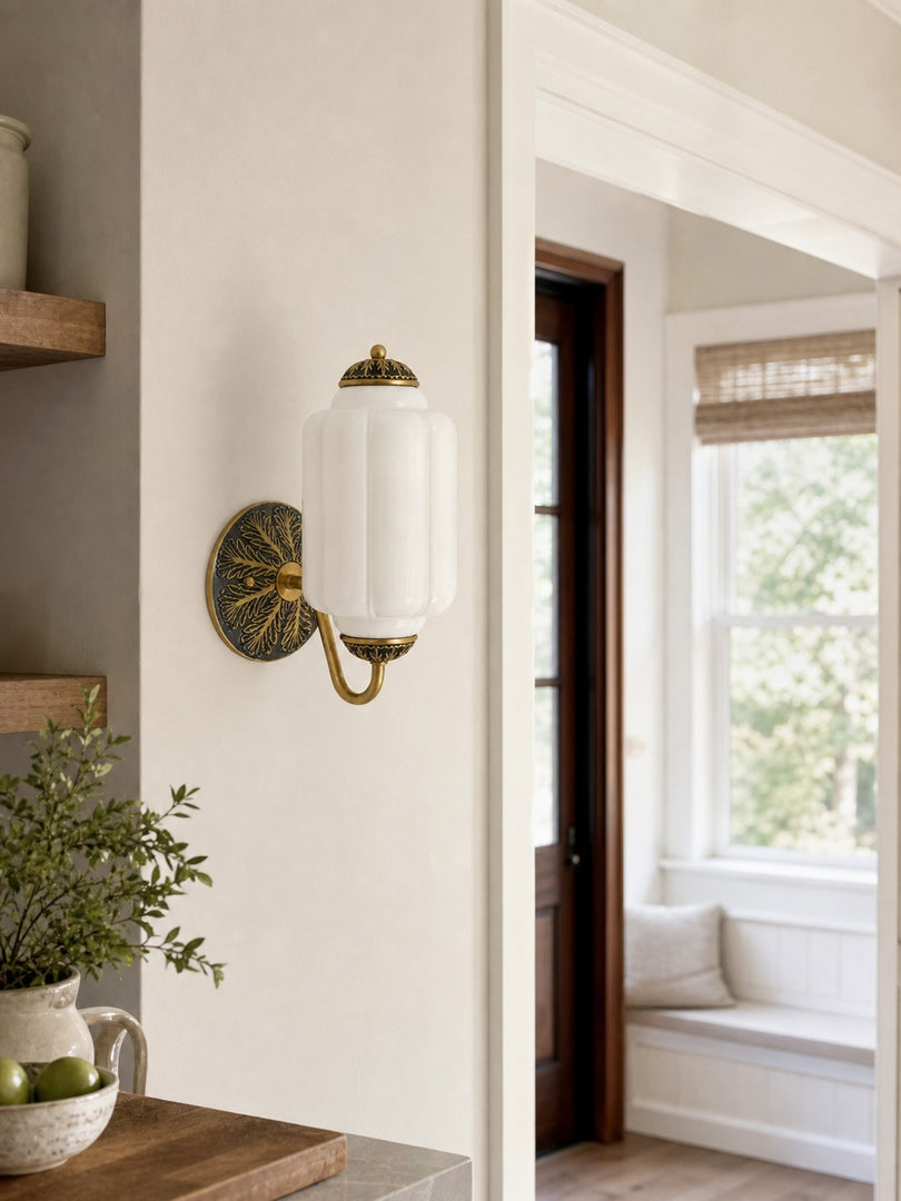 Eloise Vintage Scalloped Milk Glass Wall Sconce - Modern Accent Lighting for Bathroom and Bedroom
