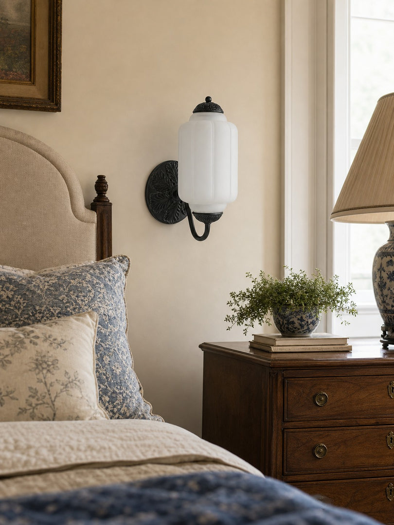 Eloise Vintage Scalloped Milk Glass Wall Sconce - Modern Accent Lighting for Bathroom and Bedroom