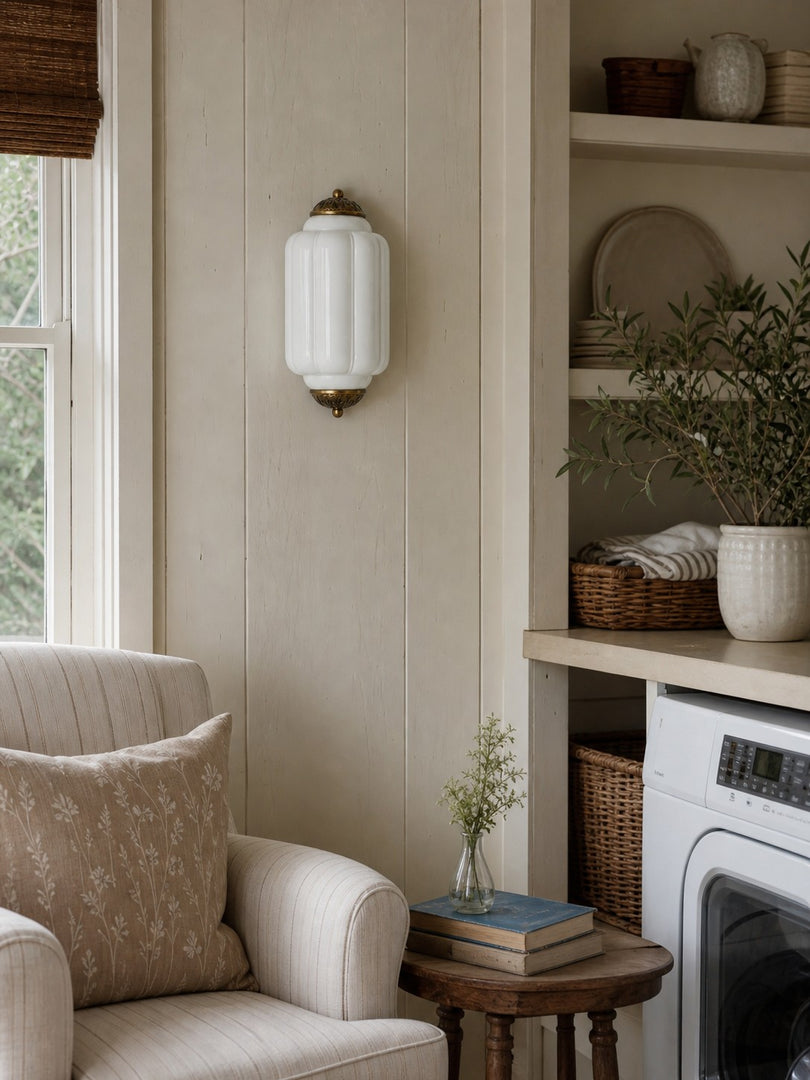 Eloise Vintage Scalloped Milk Glass Wall Sconce - Modern Accent Lighting for Bathroom and Bedroom