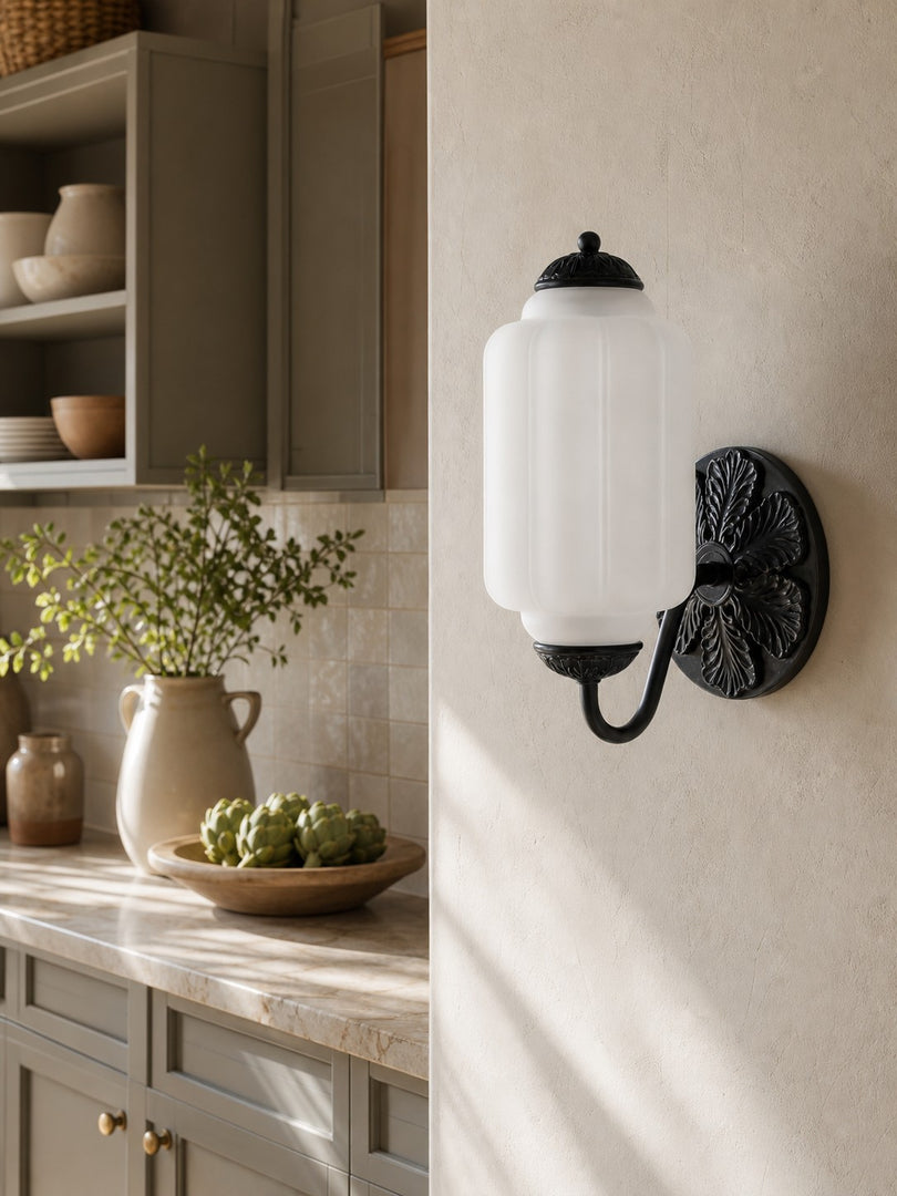 Eloise Vintage Scalloped Milk Glass Wall Sconce - Modern Accent Lighting for Bathroom and Bedroom
