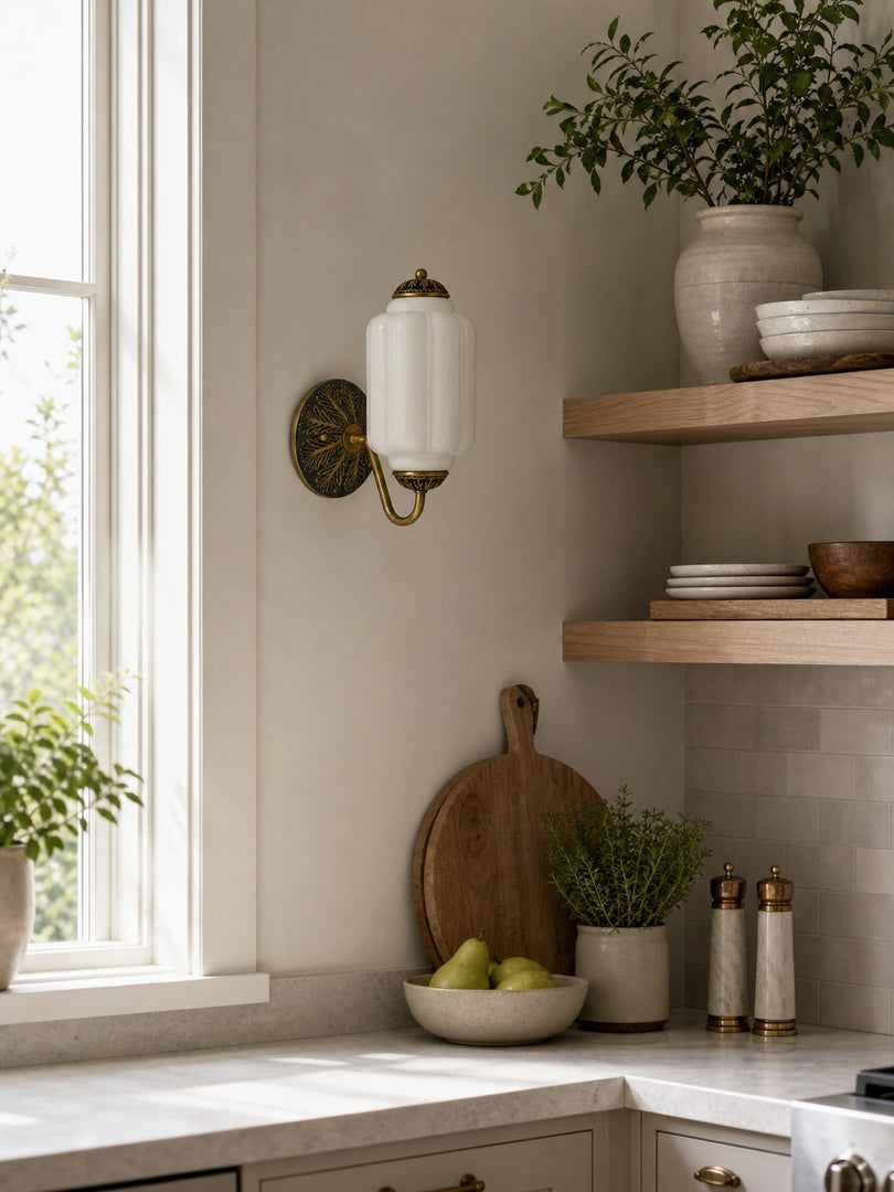 Eloise Vintage Scalloped Milk Glass Wall Sconce - Modern Accent Lighting for Bathroom and Bedroom