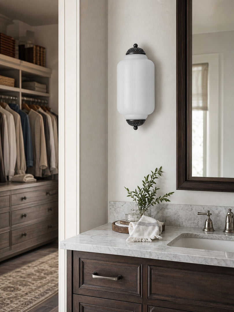 Eloise Vintage Scalloped Milk Glass Wall Sconce - Modern Accent Lighting for Bathroom and Bedroom