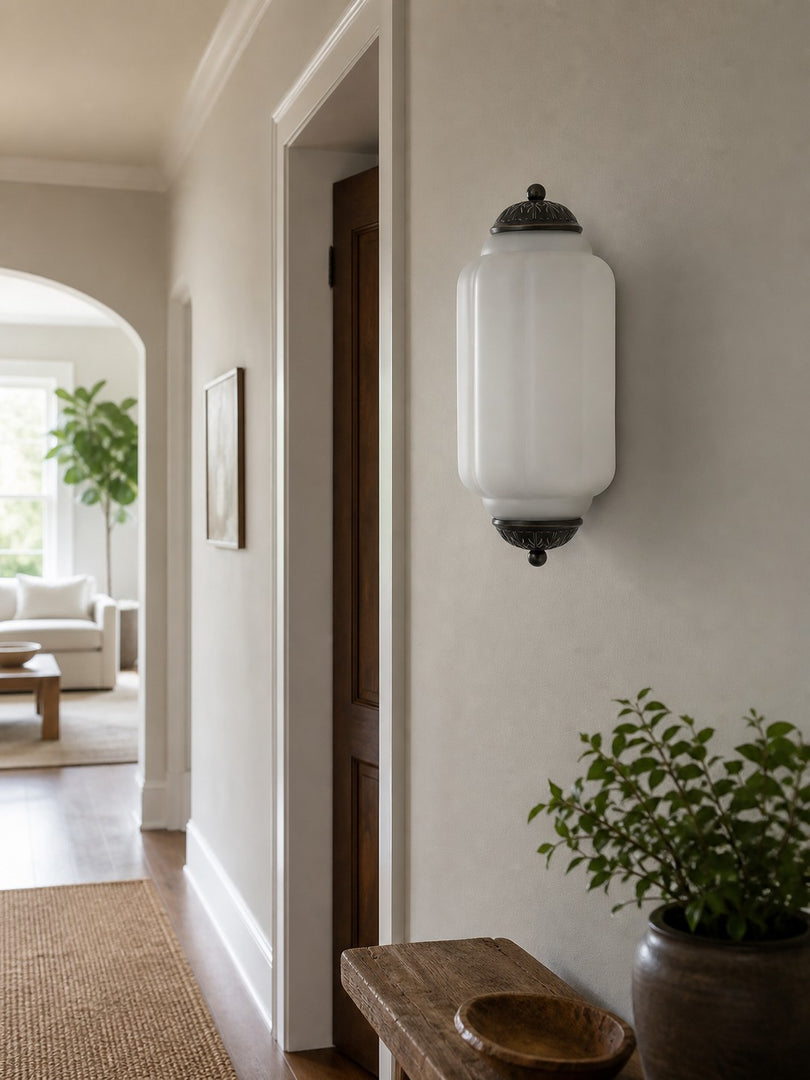Eloise Vintage Scalloped Milk Glass Wall Sconce - Modern Accent Lighting for Bathroom and Bedroom