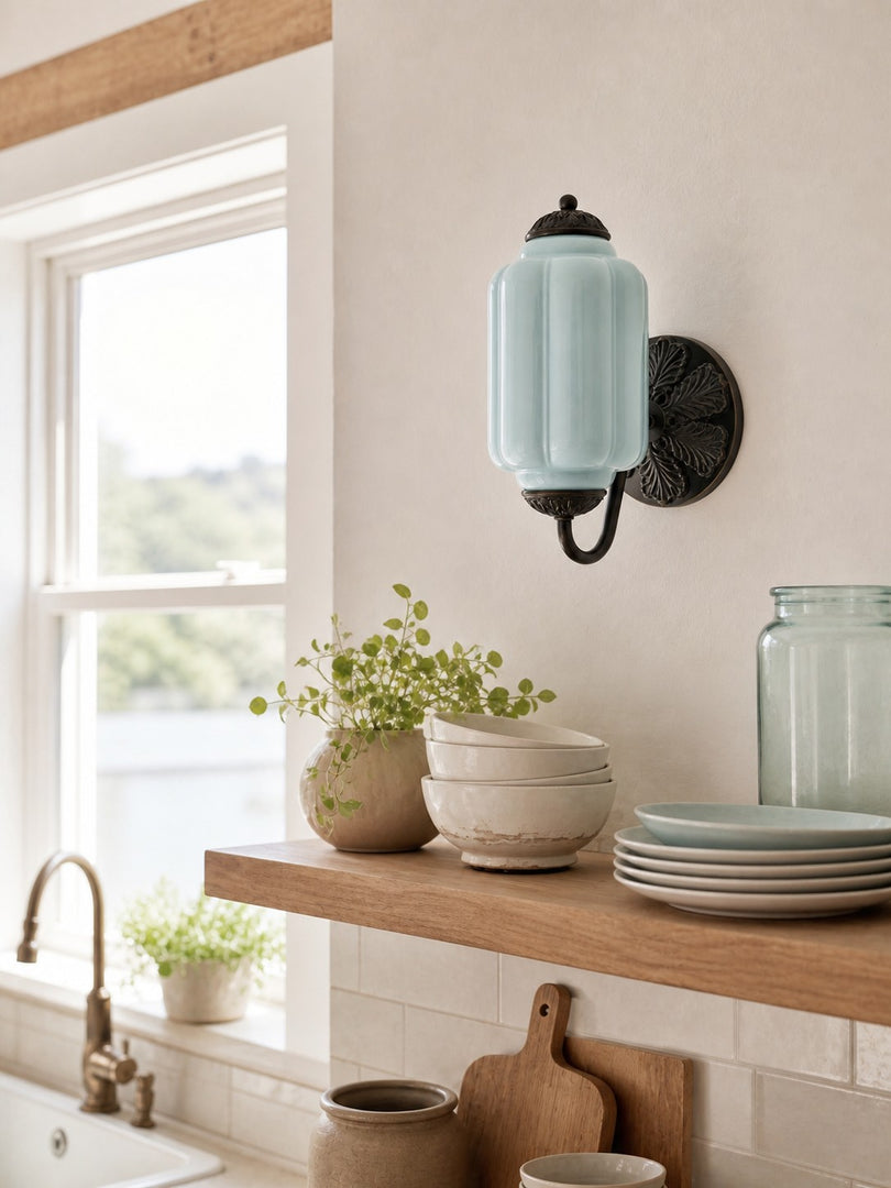 Eloise Vintage Scalloped Milk Glass Wall Sconce - Modern Accent Lighting for Bathroom and Bedroom