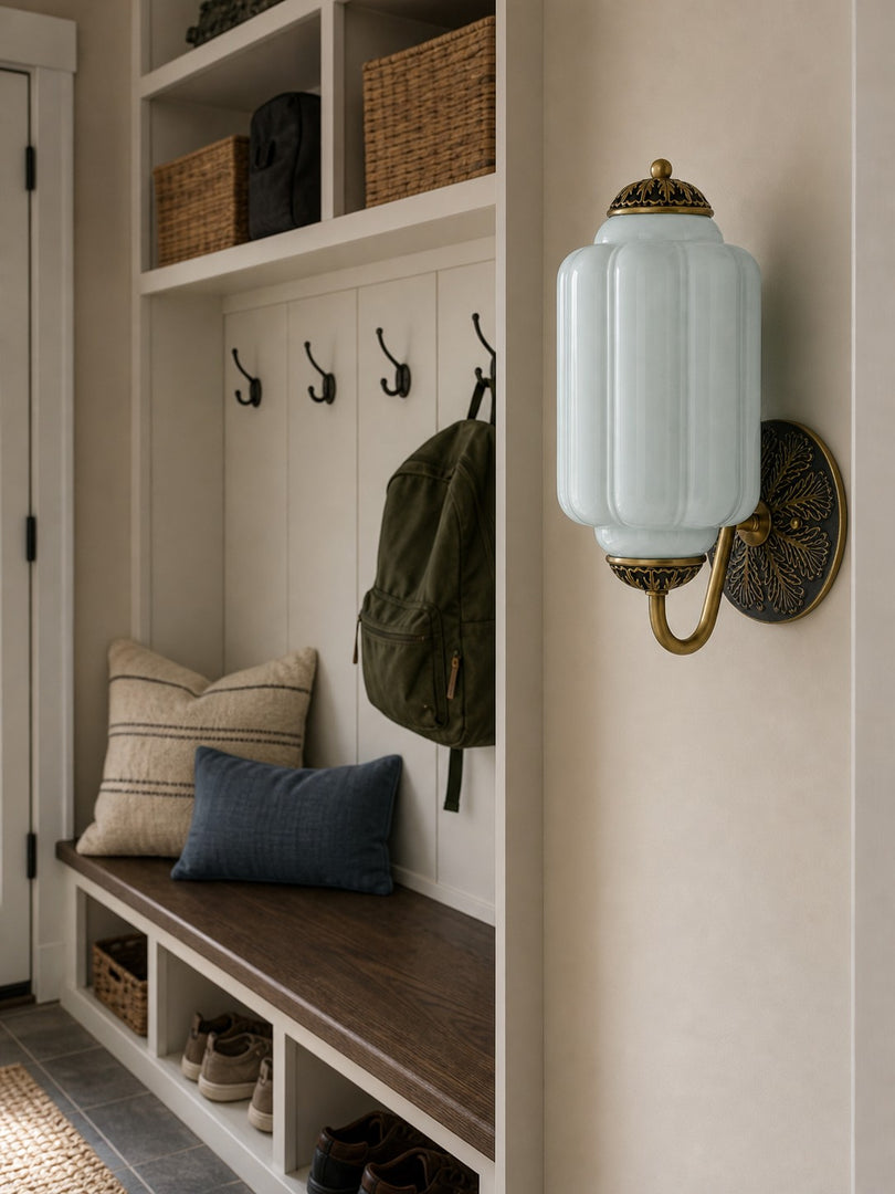 Eloise Vintage Scalloped Milk Glass Wall Sconce - Modern Accent Lighting for Bathroom and Bedroom