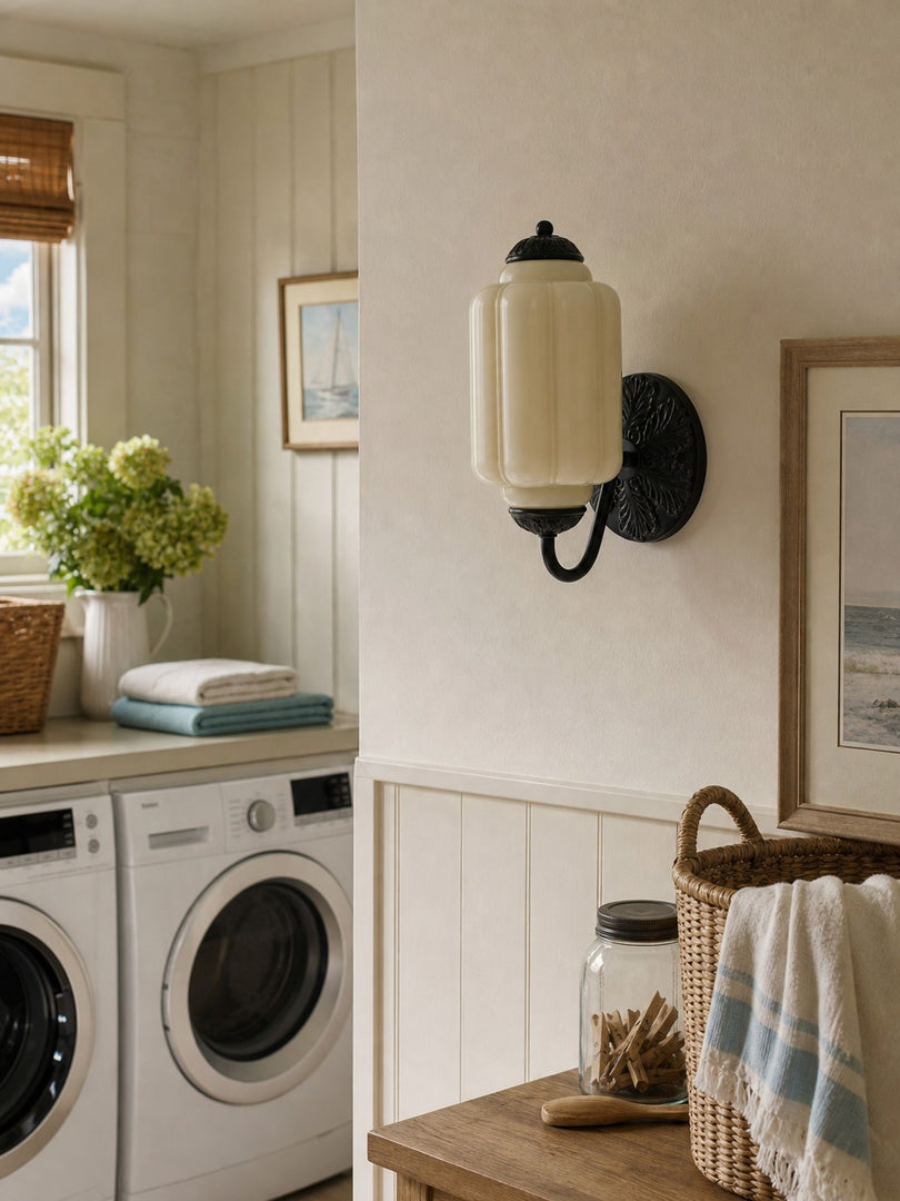 Eloise Vintage Scalloped Milk Glass Wall Sconce - Modern Accent Lighting for Bathroom and Bedroom