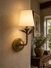 Roven Botanical Metal Wall Sconce - Vintage Fabric Shade Wall Light for Hallway and Bedroom