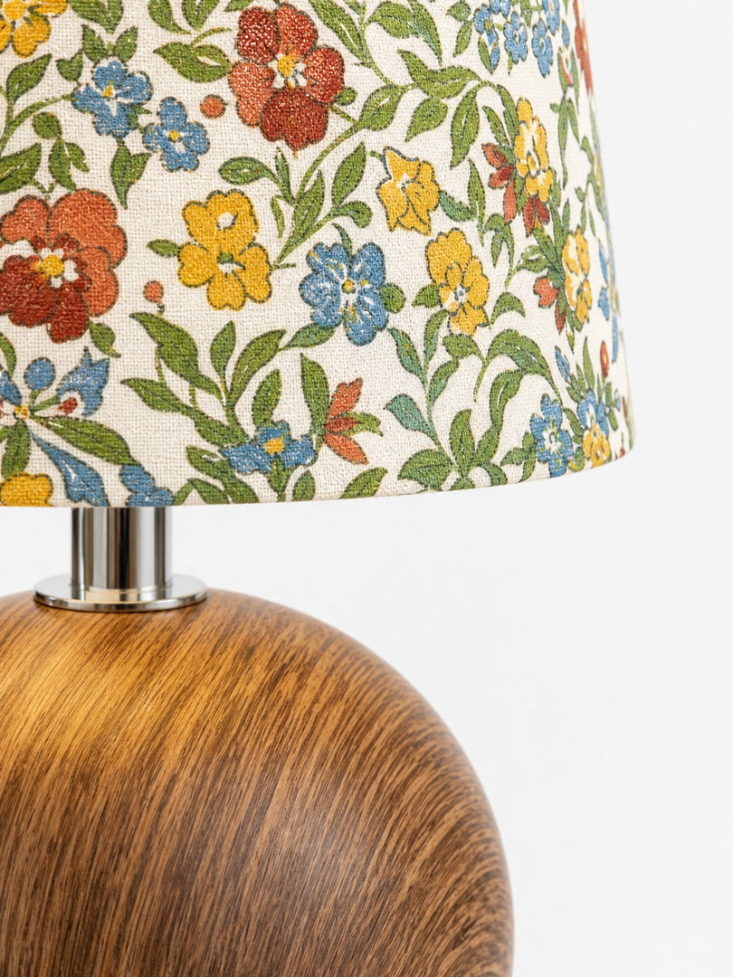 Florence Floral Fabric Table Lamp – Vintage Wood Base Bedside Light for Bedroom, Reading Nook