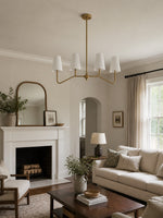 Load image into Gallery viewer, Strellux 4-Light Linear Chandelier with White Fabric Drum Shades, Brass or Black Dining Room and Kitchen Island Lighting