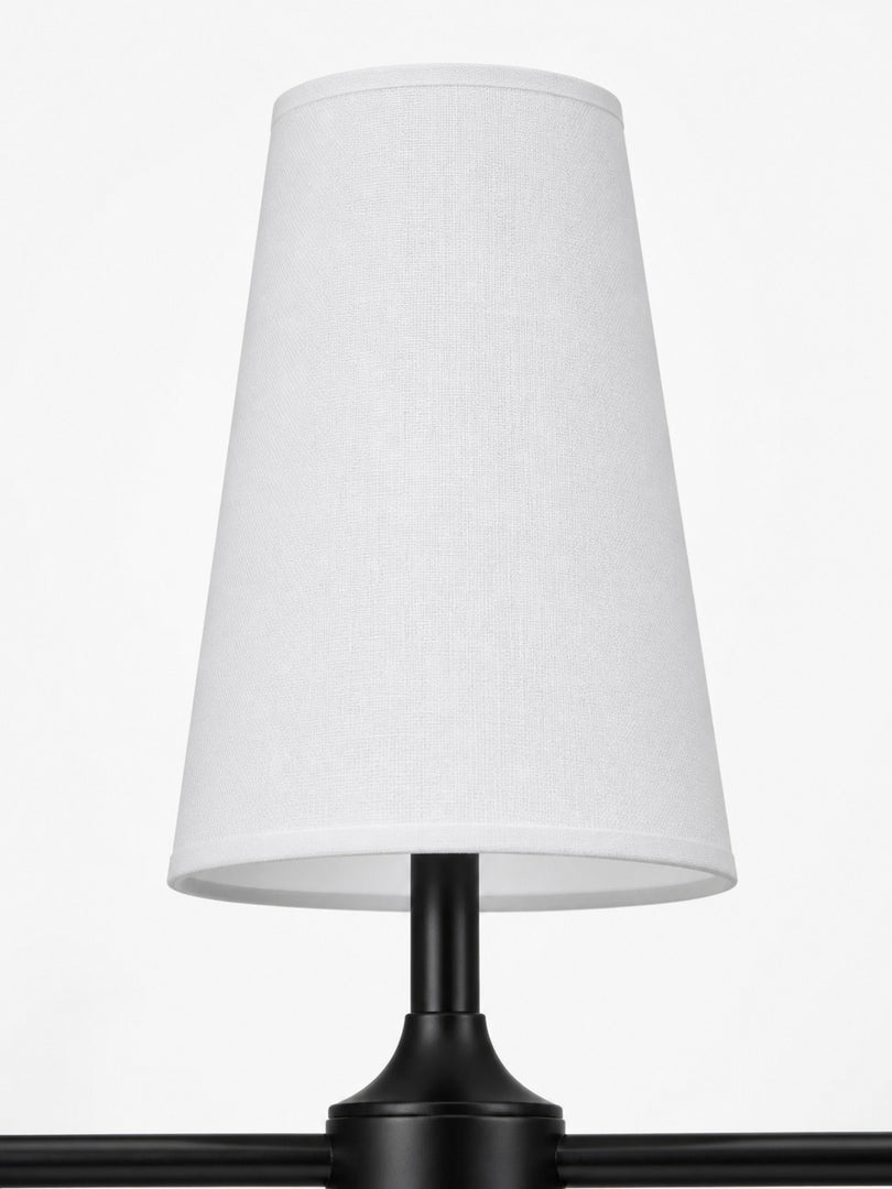 Strellux 4-Light Linear Chandelier with White Fabric Drum Shades, Brass or Black Dining Room and Kitchen Island Lighting