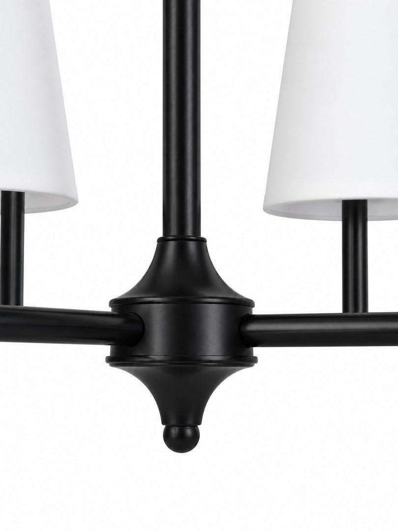 Strellux 4-Light Linear Chandelier with White Fabric Drum Shades, Brass or Black Dining Room and Kitchen Island Lighting