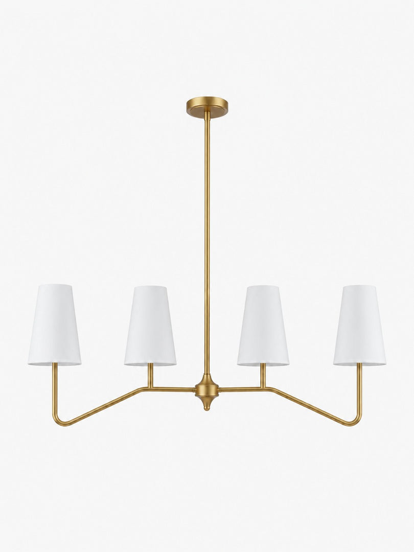 Strellux 4-Light Linear Chandelier with White Fabric Drum Shades, Brass or Black Dining Room and Kitchen Island Lighting