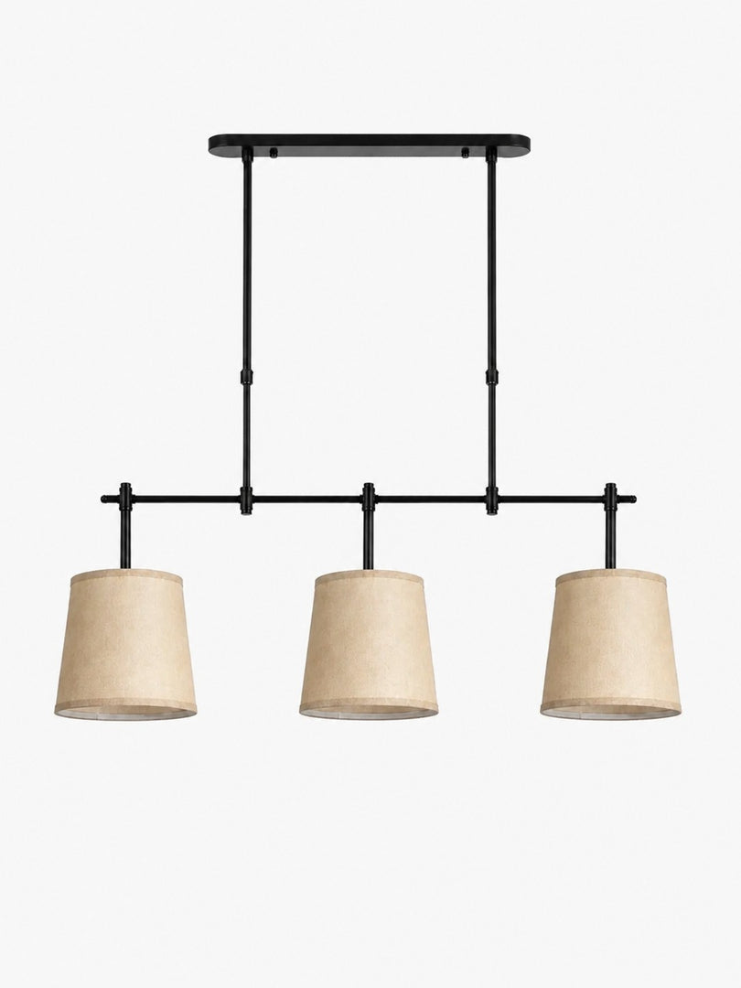 Lámpara de araña lineal moderna de 3 luces con pantalla cilíndrica y pantallas de tela para comedores e iluminación de islas de cocina