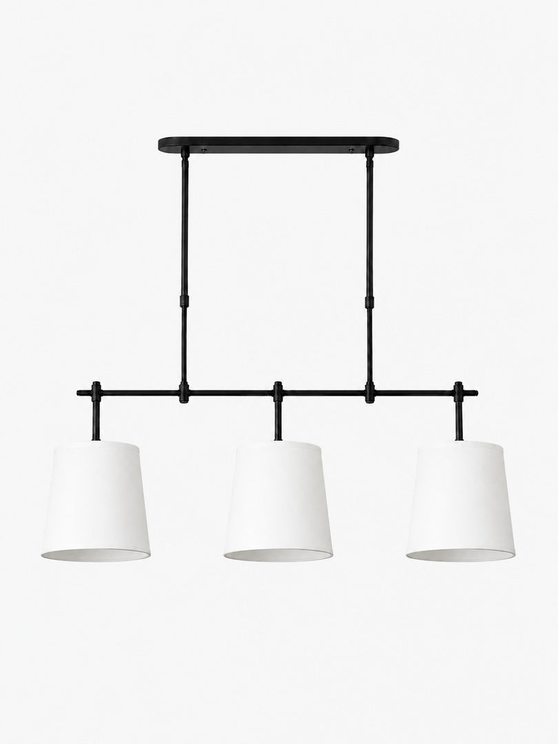 Lámpara de araña lineal moderna de 3 luces con pantalla cilíndrica y pantallas de tela para comedores e iluminación de islas de cocina