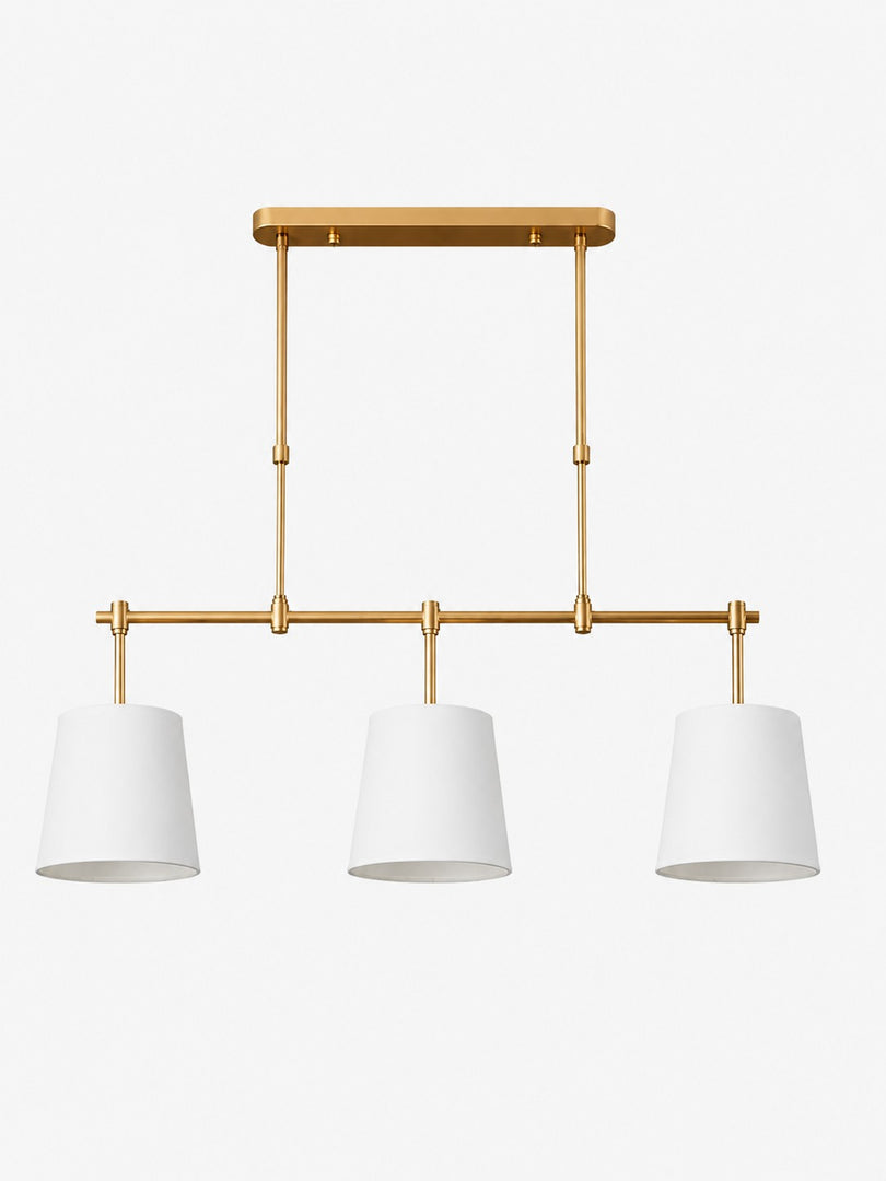 Lámpara de araña lineal moderna de 3 luces con pantalla cilíndrica y pantallas de tela para comedores e iluminación de islas de cocina
