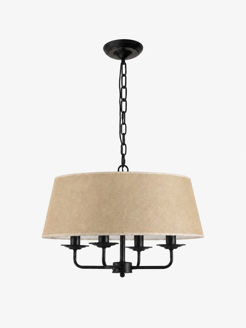 Tela Stoffschirm Kronleuchter mit Geschwungenem Arm Design und Leinen Schirmen - Metall Vintage Stil für Esszimmer  