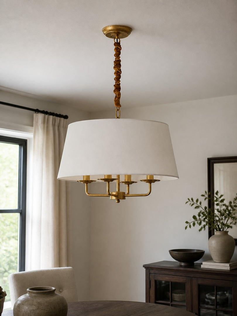 Tela Stoffschirm Kronleuchter mit Geschwungenem Arm Design und Leinen Schirmen - Metall Vintage Stil für Esszimmer  