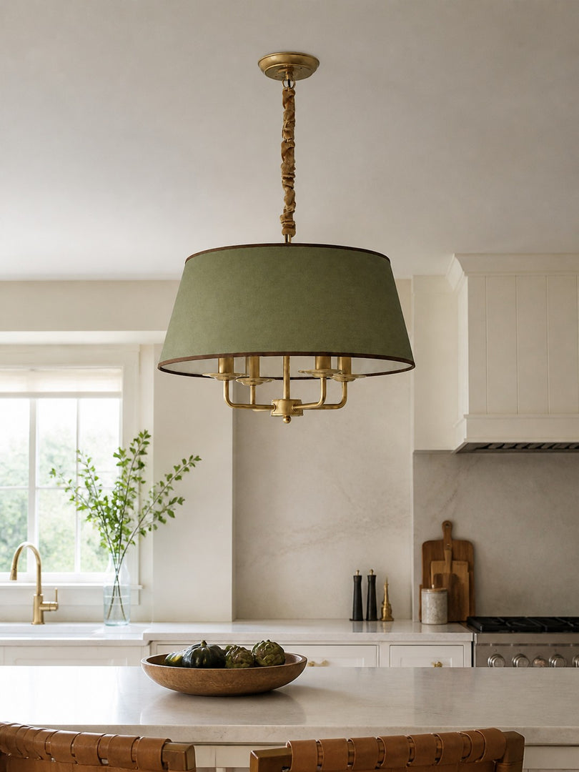Tela Stoffschirm Kronleuchter mit Geschwungenem Arm Design und Leinen Schirmen - Metall Vintage Stil für Esszimmer  
