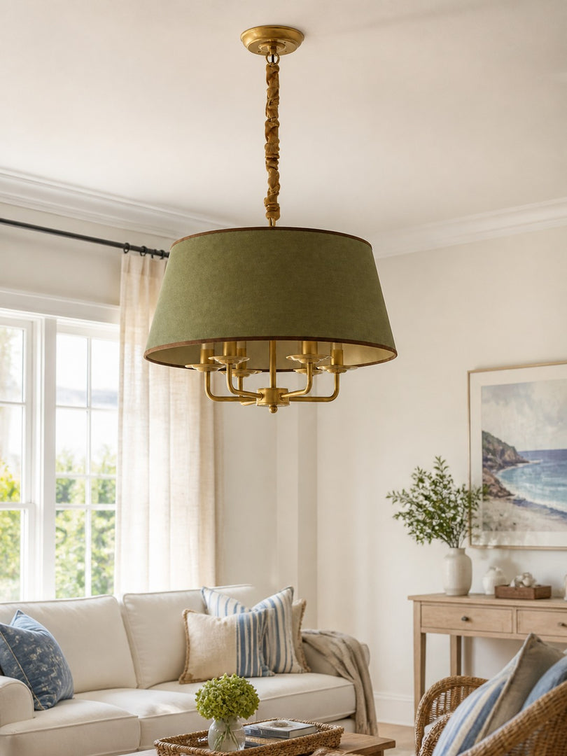 Tela Stoffschirm Kronleuchter mit Geschwungenem Arm Design und Leinen Schirmen - Metall Vintage Stil für Esszimmer  