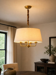 Tela Fabric Shade Chandelier with Curved Arm Design and Linen Shades - Metal Vintage Style for Dining Rooms
