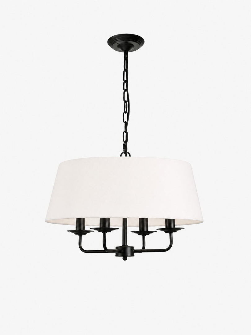 Tela Stoffschirm Kronleuchter mit Geschwungenem Arm Design und Leinen Schirmen - Metall Vintage Stil für Esszimmer  