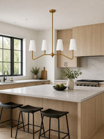 Load image into Gallery viewer, Strellux 4-Light Linear Chandelier with White Fabric Drum Shades, Brass or Black Dining Room and Kitchen Island Lighting