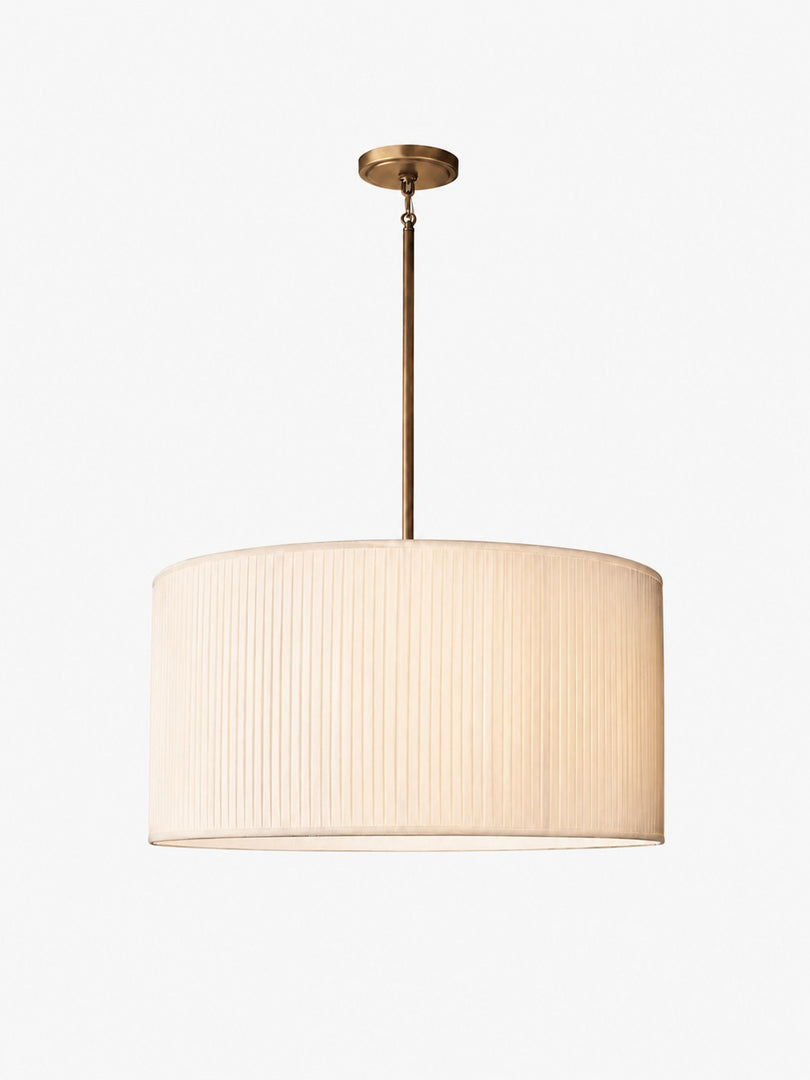 Lámpara colgante con pantalla de tela plisada: lámpara colgante clásica con armazón de latón antiguo para el comedor y la sala de estar
