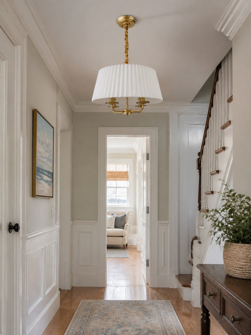 Tela French Style 4-Light Pleated Fabric Shade Chandelier with Painted Iron Frame for Bedroom and Dining Room