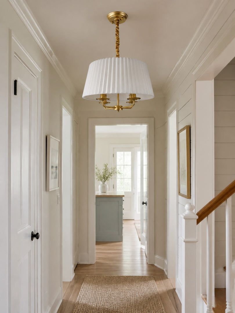 Tela French Style 4-Light Pleated Fabric Shade Chandelier with Painted Iron Frame for Bedroom and Dining Room