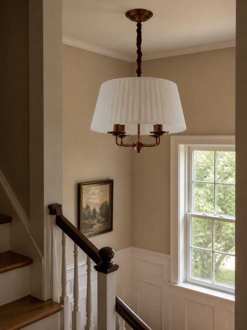Tela French Style 4-Light Pleated Fabric Shade Chandelier with Painted Iron Frame for Bedroom and Dining Room