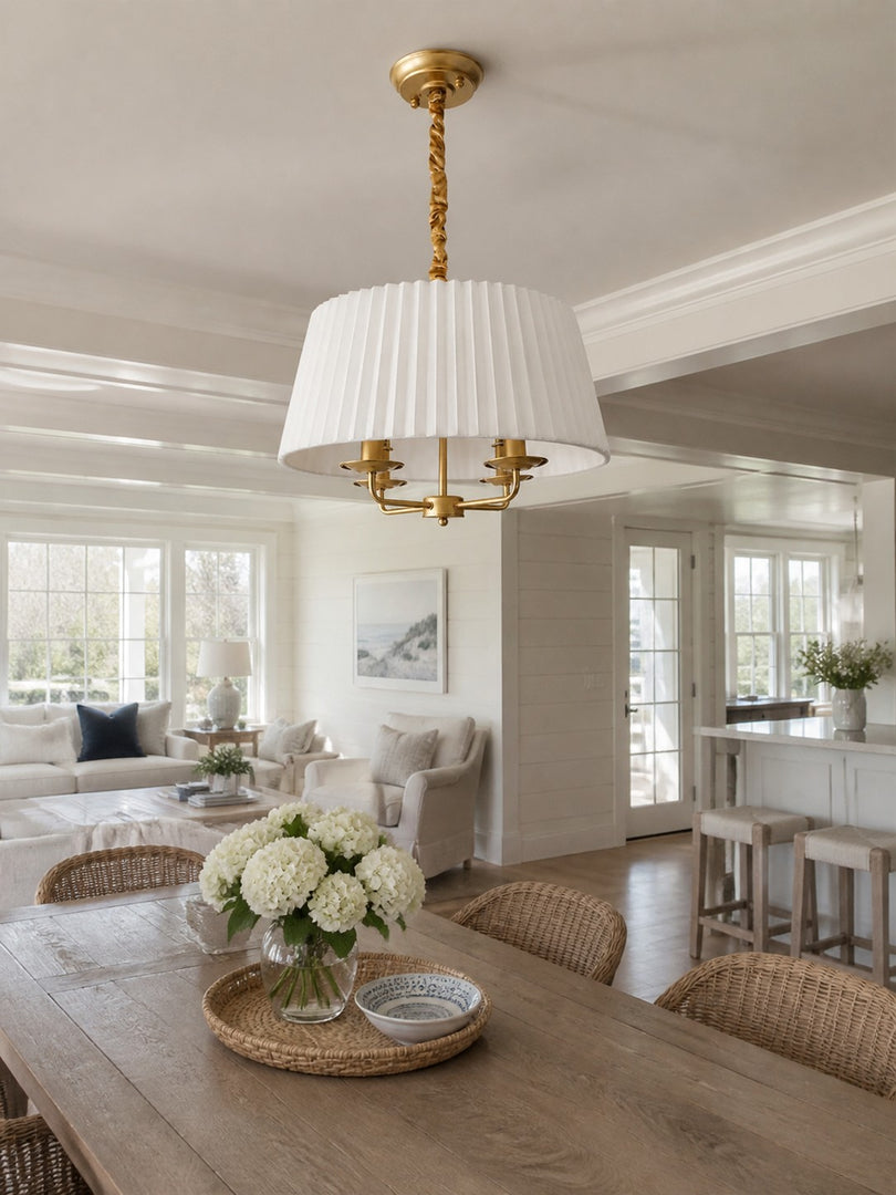 Tela French Style 4-Light Pleated Fabric Shade Chandelier with Painted Iron Frame for Bedroom and Dining Room