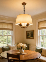 Tela French Style 4-Light Pleated Fabric Shade Chandelier with Painted Iron Frame for Bedroom and Dining Room