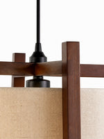 Cargar imagen en el visor de la Galería, Lámpara colgante japonesa con estructura de madera y pantalla de tela: acabado de madera natural o nogal para el comedor y la isla de cocina