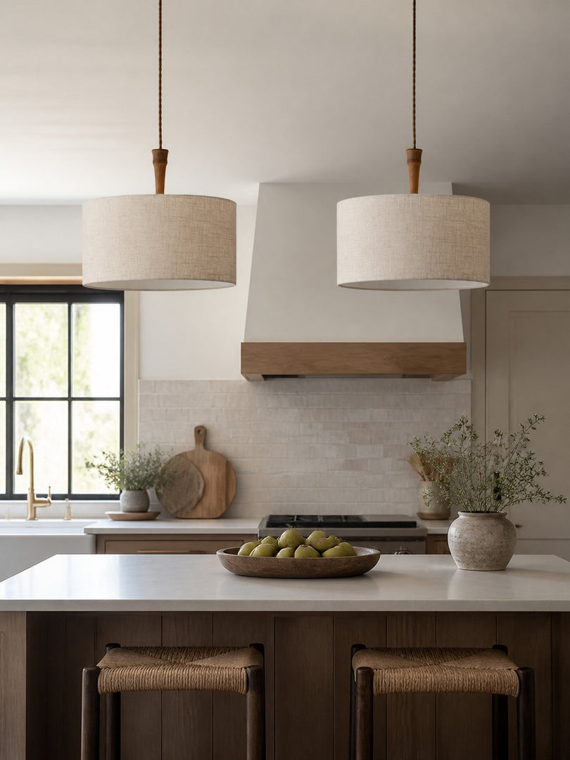 Suspension abat-jour en lin naturel