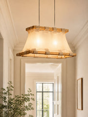 Wabi-Sabi Wood and Fabric Pendant Lamp