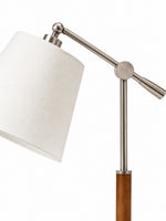 Charger l'image dans la visionneuse de galerie, Lampe de table vintage de style Bauhaus à bras articulé, avec abat-jour en tissu blanc et accent en bois, idéale pour la lecture au chevet ou sur un bureau