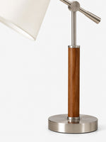 Charger l'image dans la visionneuse de galerie, Lampe de table vintage de style Bauhaus à bras articulé, avec abat-jour en tissu blanc et accent en bois, idéale pour la lecture au chevet ou sur un bureau