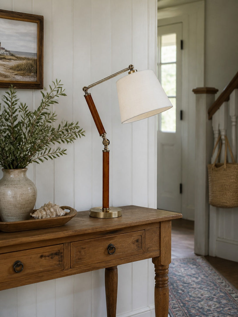 Lampe de table réglable en bois massif avec abat-jour en tissu, pour bureau, table de chevet et coin lecture