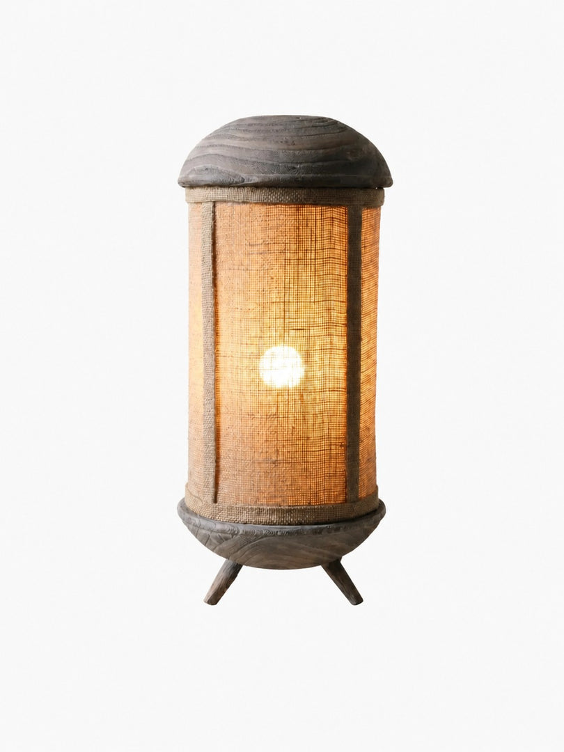 Lampe de table en tissu fabriquée à la main, avec pied sculptural en bois et texture naturelle, pour chambre, salon et console