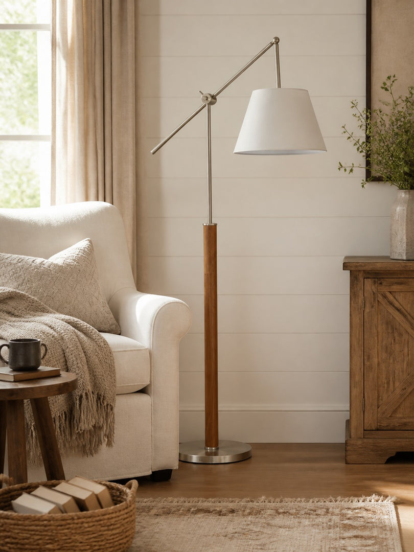 Vintage Schwenkarm Stoff Stehlampe