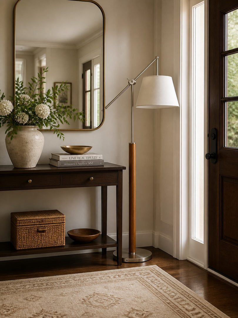 Vintage Schwenkarm Stoff Stehlampe