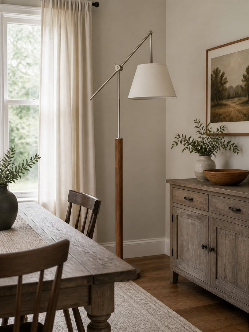 Vintage Schwenkarm Stoff Stehlampe