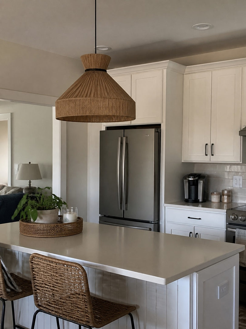 Woven Fabric Drum Pendant Light for Dining Room